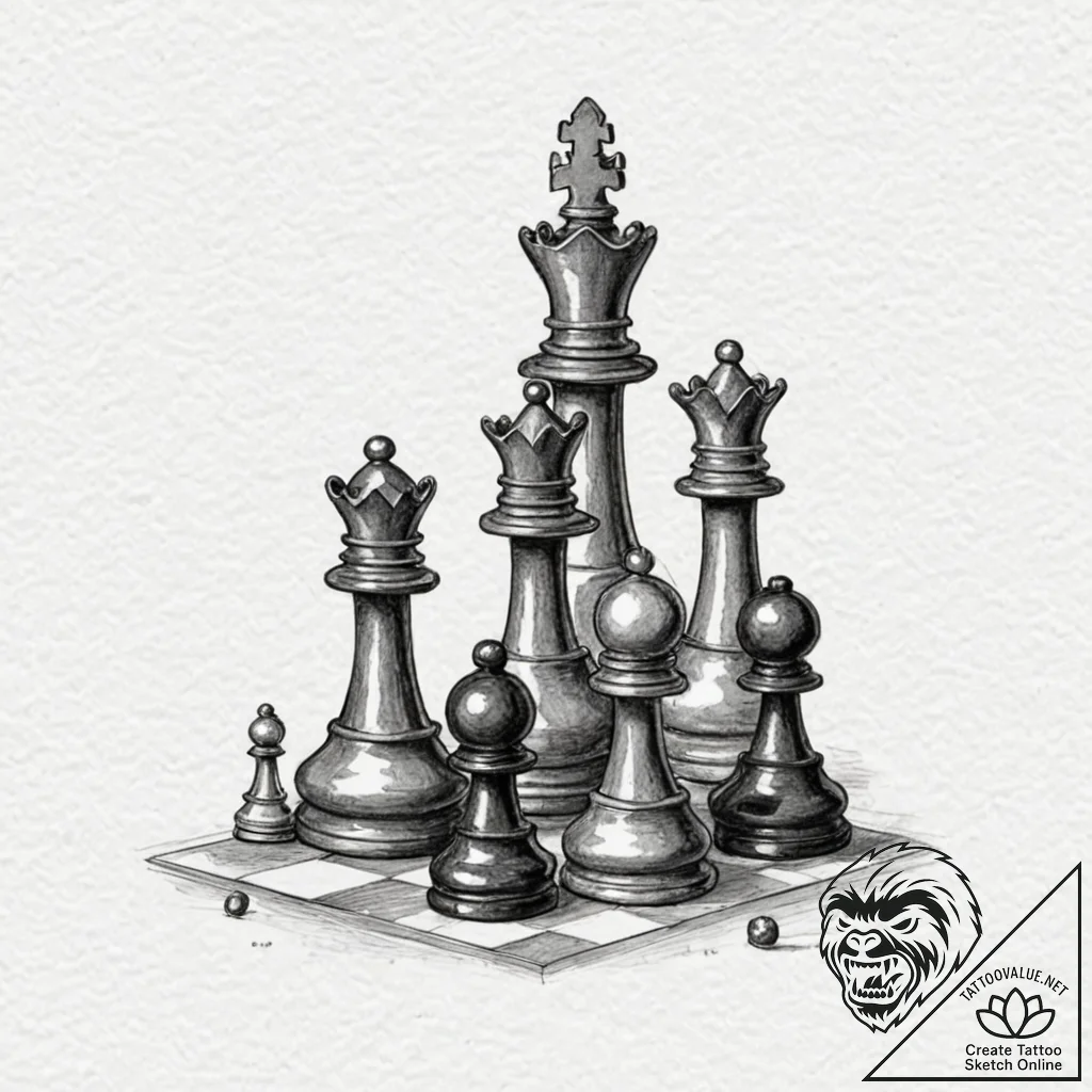 Tattoo sketch a victorious chess piece standi... - tattoo sketch (№1752979931_0, 20.07.2025 02:52) — tattoovalue.net