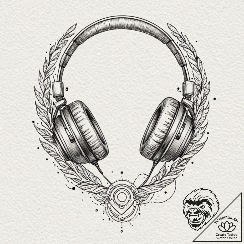 Tattoo design a pair of gaming headphones wit... - tattoo sketch (№1752980014_0, 20.07.2025 02:53) — tattoovalue.net
