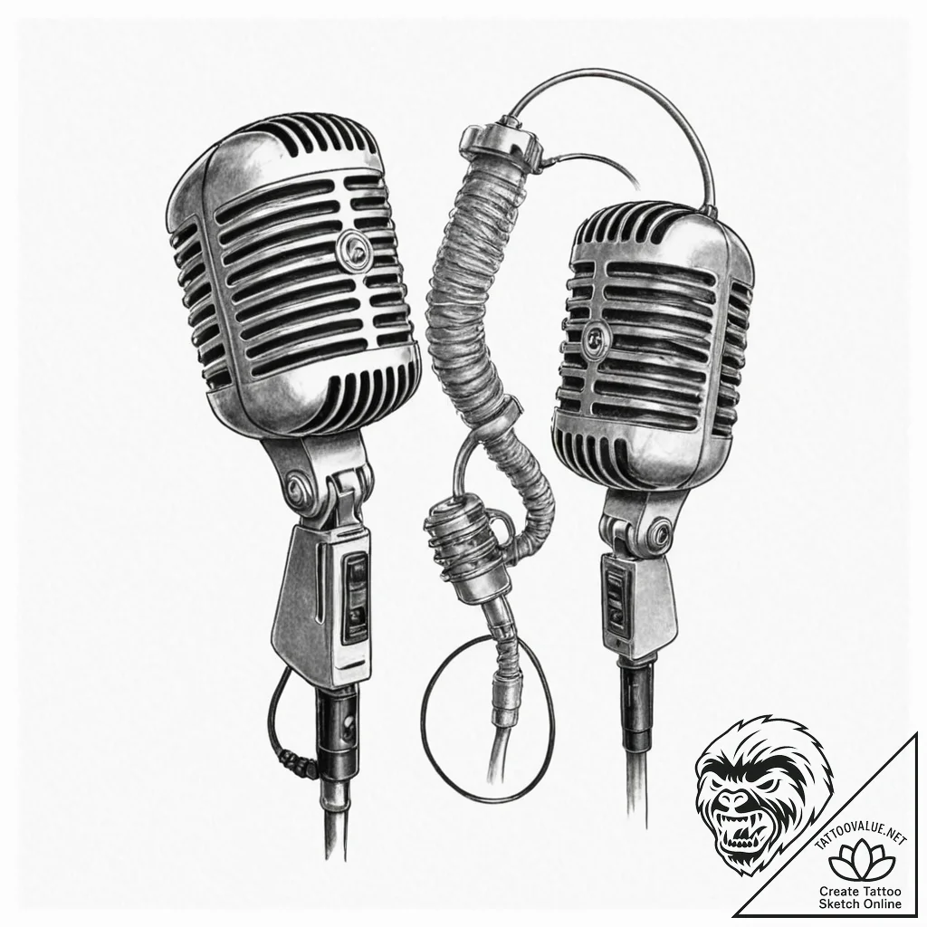 Tattoo sketch a microphone on one, a speaker... - tattoo sketch (№1752980184_0, 20.07.2025 02:56) — tattoovalue.net
