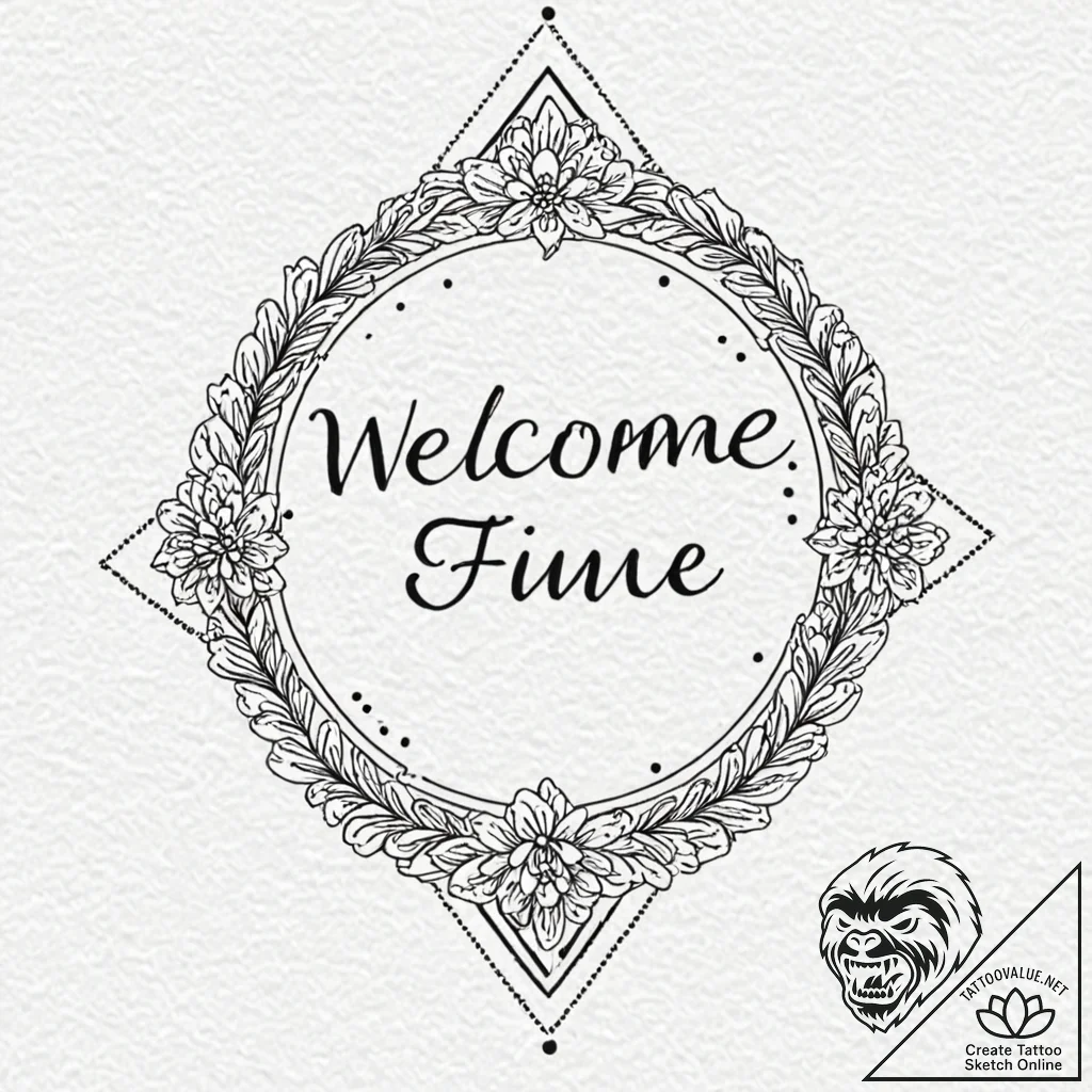 A linework tattoo of the phrase "welcome! eve... - tattoo sketch (№1752980773_0, 20.07.2025 03:06) — tattoovalue.net