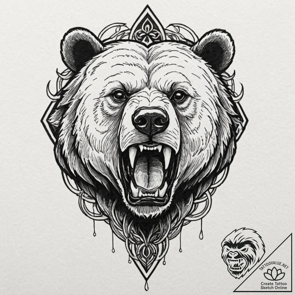 A powerful blackwork tattoo of a bear's head... - tattoo sketch (№1752980942_0, 20.07.2025 03:09) — tattoovalue.net