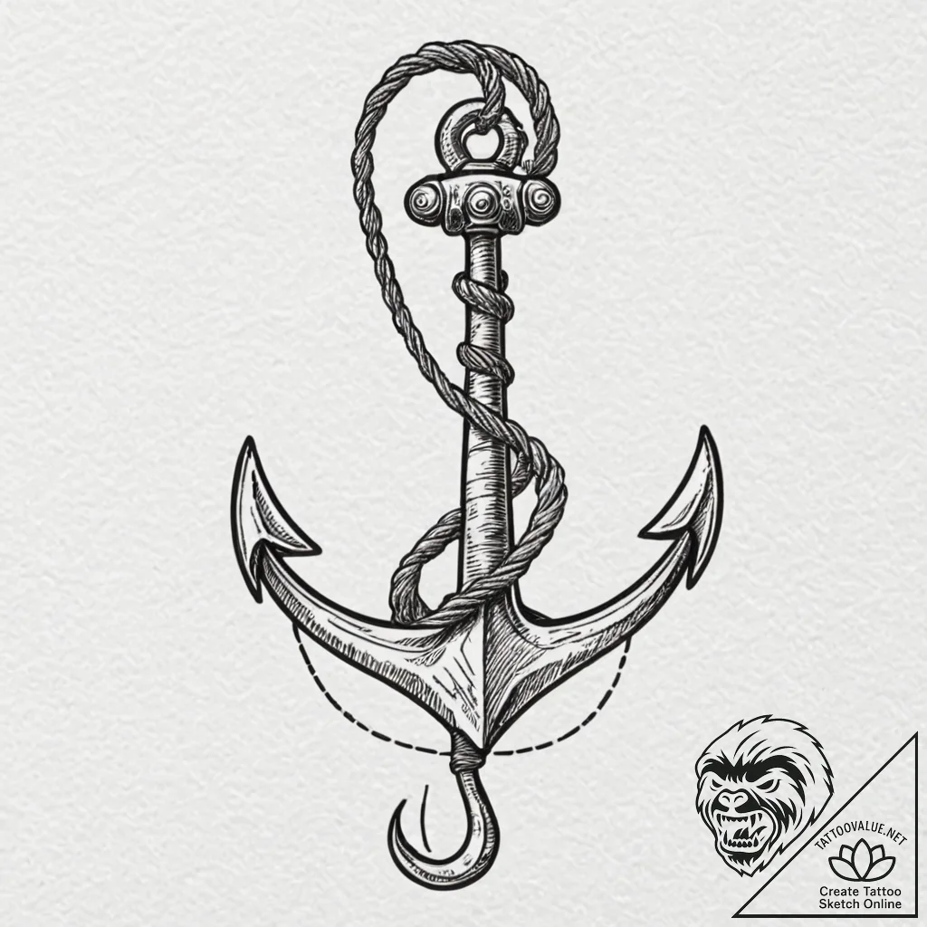 Tattoo design a powerful, simple fishing hook... - tattoo sketch (№1752981615_0, 20.07.2025 03:20) — tattoovalue.net