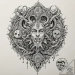 A trash polka composition of the old gods vs…. – tattoo sketch (№1752983981_0, 20.07.2025 03:59) — tattoovalue.net