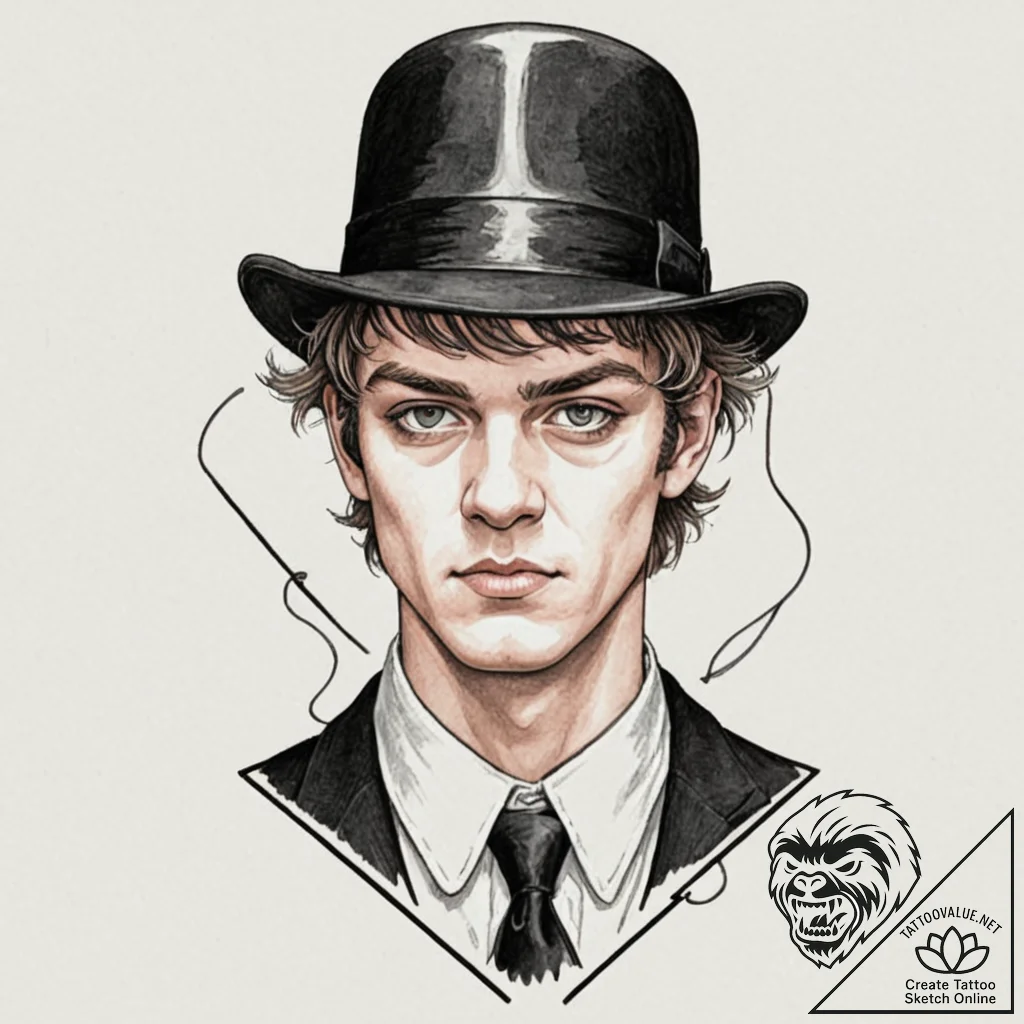 A trash polka portrait of alex from a clockwo... - tattoo sketch (№1752984486_0, 20.07.2025 04:08) — tattoovalue.net