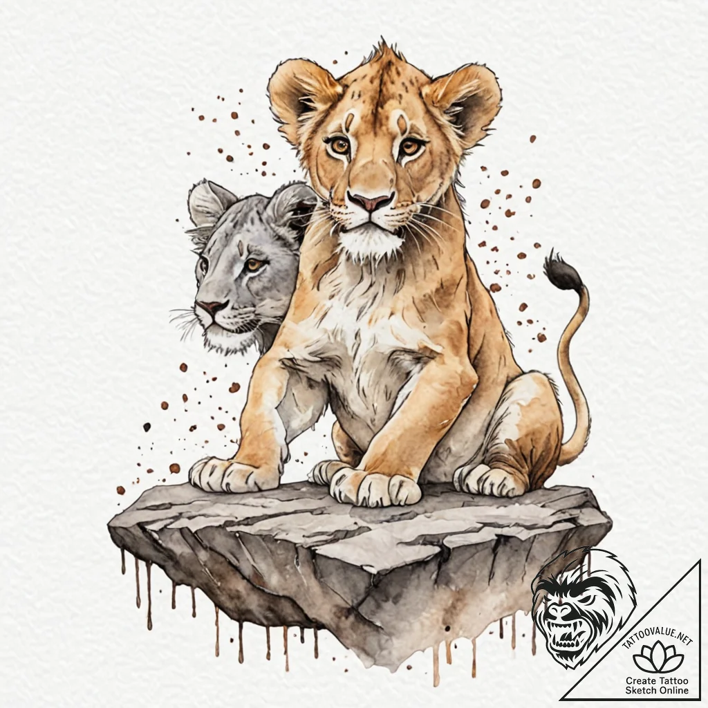 A watercolor sketch of simba from the lion ki... - tattoo sketch (№1752985247_0, 20.07.2025 04:20) — tattoovalue.net