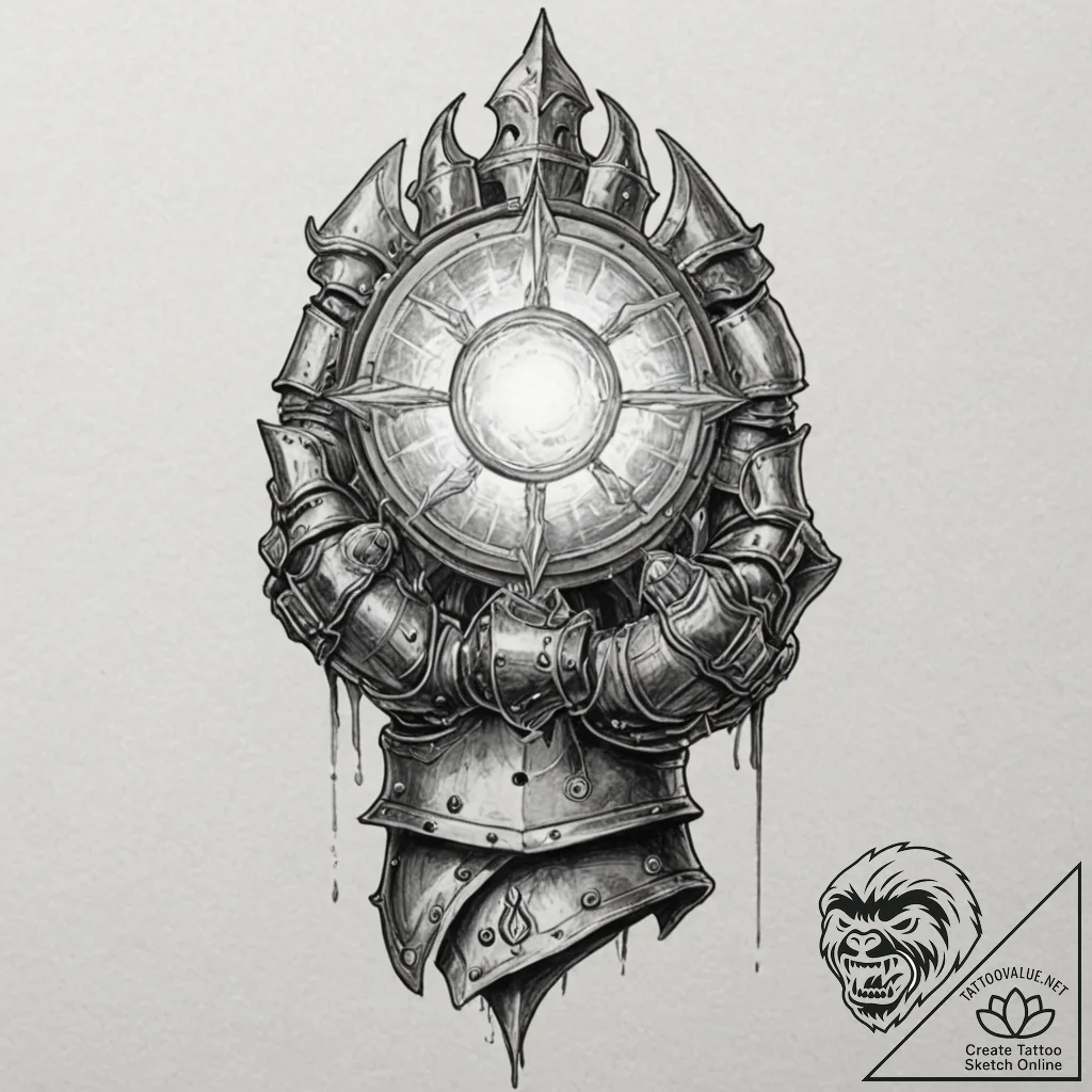 Tattoo design a knight's armored gauntlet hol... - tattoo sketch (№1752986261_0, 20.07.2025 04:37) — tattoovalue.net