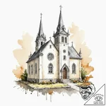 A watercolor sketch of the wedding chapel in… – tattoo sketch (№1752987021_0, 20.07.2025 04:50) — tattoovalue.net