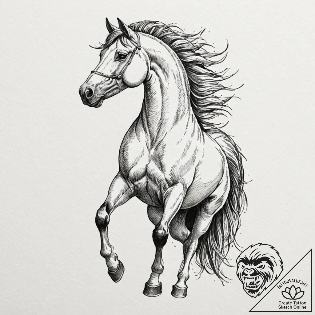 Tattoo sketch a proud stallion, rearing up, s... - tattoo sketch (№1752987357_0, 20.07.2025 04:55) — tattoovalue.net