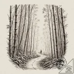 A path winding through a dense bamboo forest,… – tattoo sketch (№1752988032_0, 20.07.2025 05:07) — tattoovalue.net