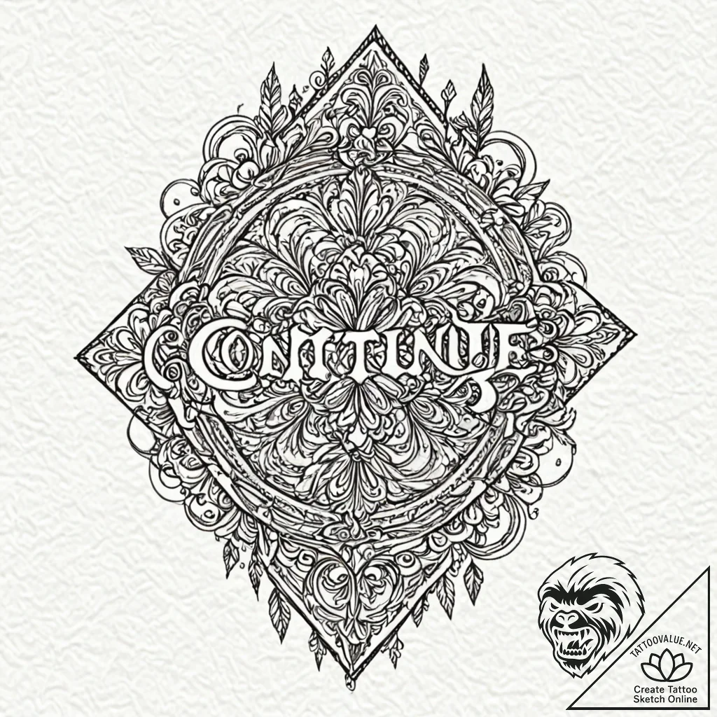 Tattoo sketch a stylized "continue" button wi... - tattoo sketch (№1752988116_0, 20.07.2025 05:08) — tattoovalue.net