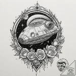 Trash polka tattoo of the millennium falcon e… – tattoo sketch (№1752988199_0, 20.07.2025 05:09) — tattoovalue.net