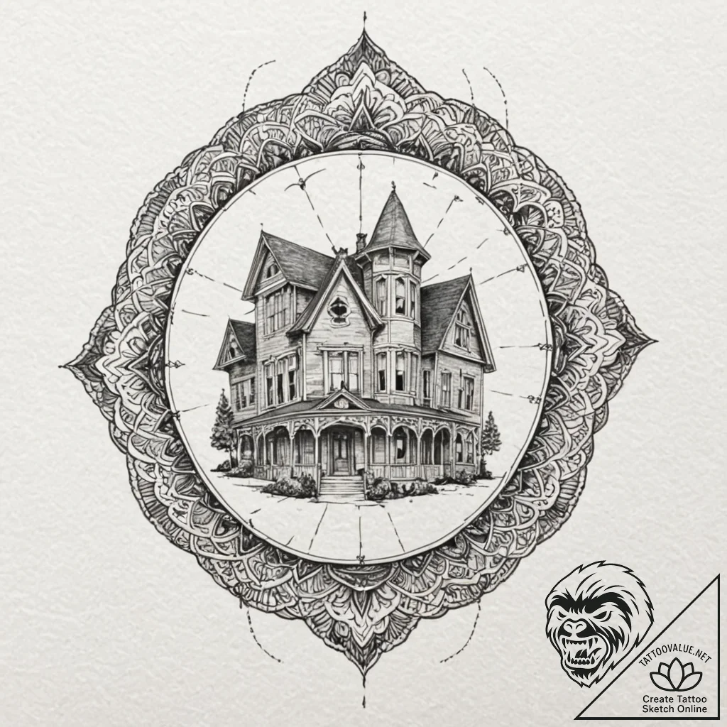 A sketch of norman bates' silhouette in front... - tattoo sketch (№1752988284_0, 20.07.2025 05:11) — tattoovalue.net