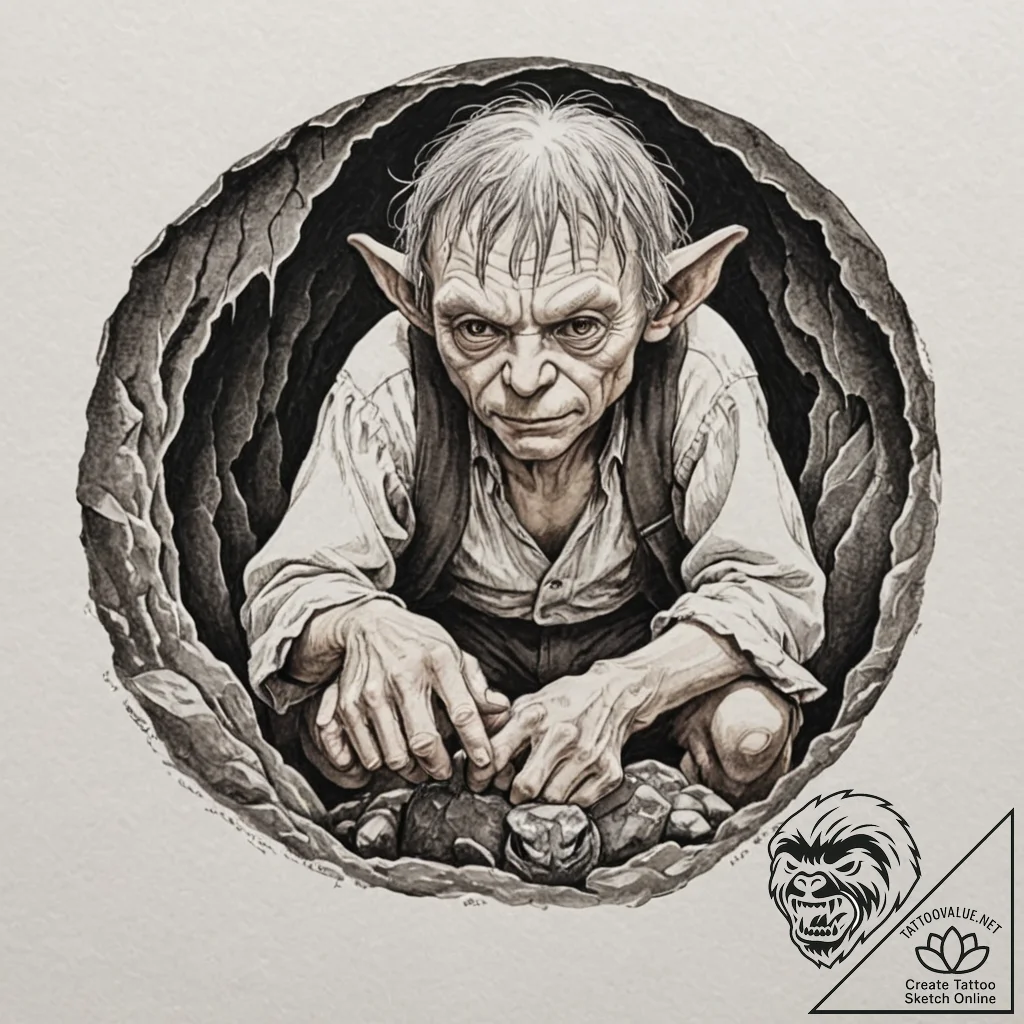 A neo-traditional tattoo of bilbo baggins fin... - tattoo sketch (№1752989382_0, 20.07.2025 05:29) — tattoovalue.net