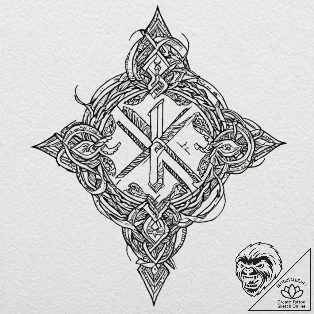 150. tattoo sketch: "veda" rune with ancient... - tattoo sketch (№1752989889_0, 20.07.2025 05:38) — tattoovalue.net