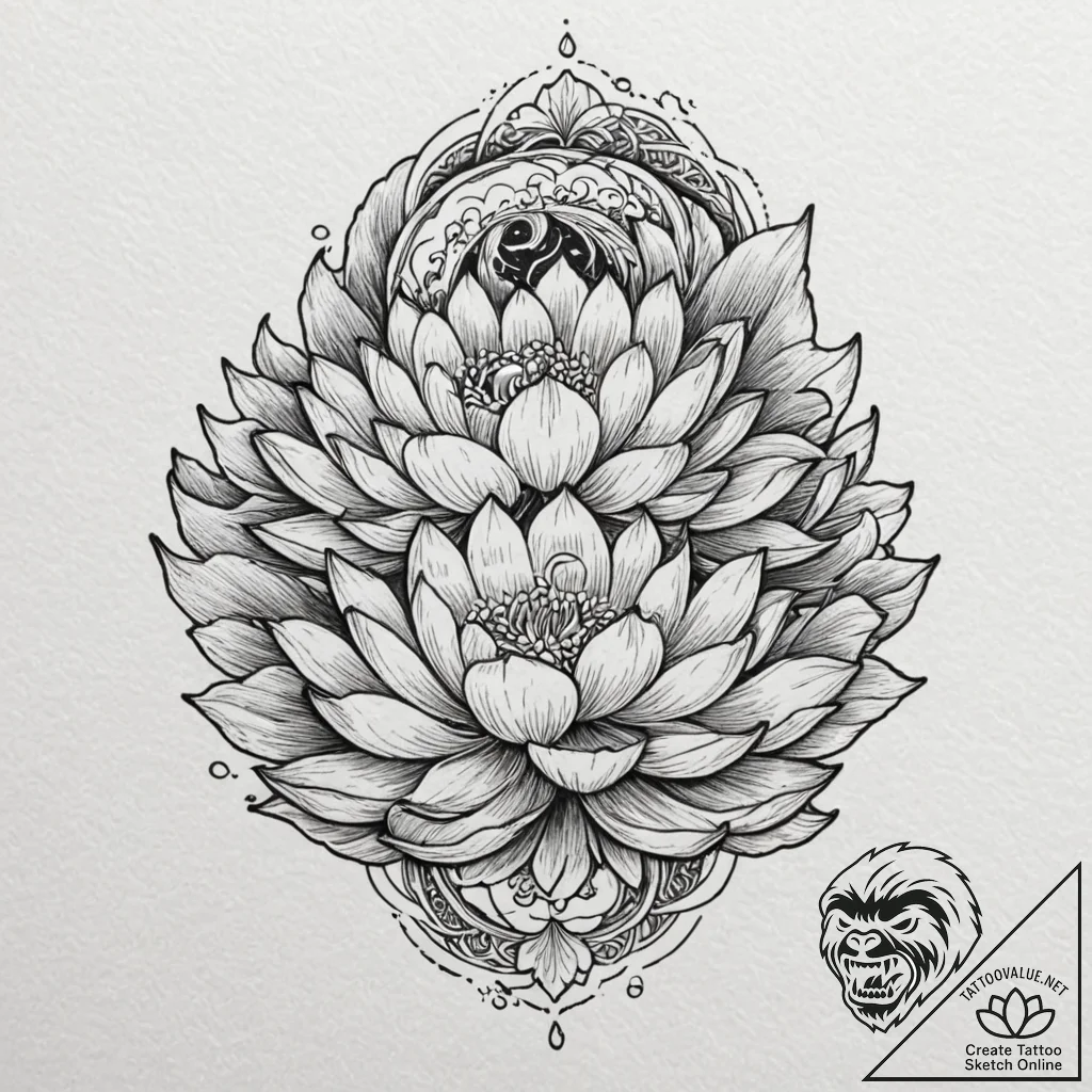 Tattoo design a lotus flower, blooming in dar... - tattoo sketch (№1752990396_0, 20.07.2025 05:46) — tattoovalue.net