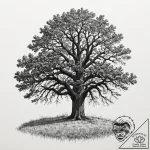 A single, ancient oak tree standing alone in… – tattoo sketch (№1752991073_0, 20.07.2025 05:57) — tattoovalue.net