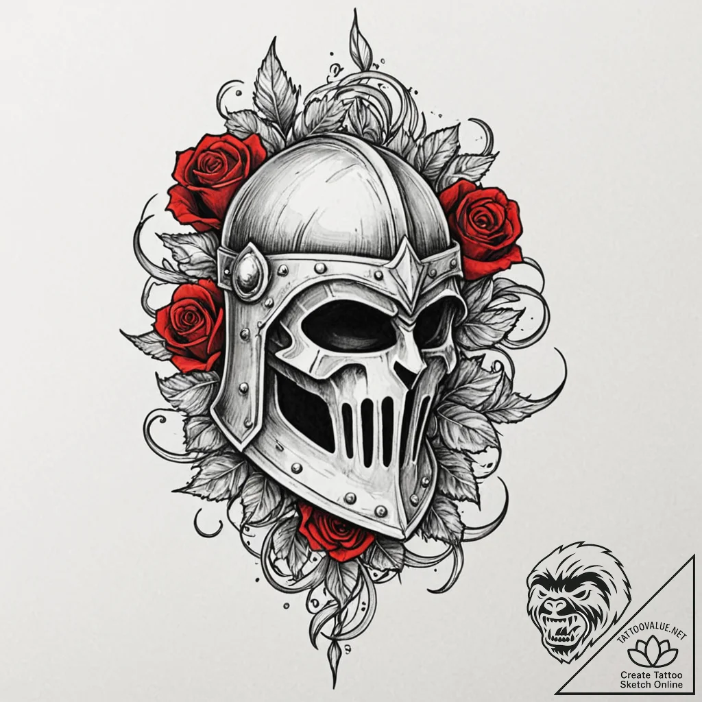 Tattoo sketch a medieval knight's helmet with... - tattoo sketch (№1752992254_0, 20.07.2025 06:17) — tattoovalue.net