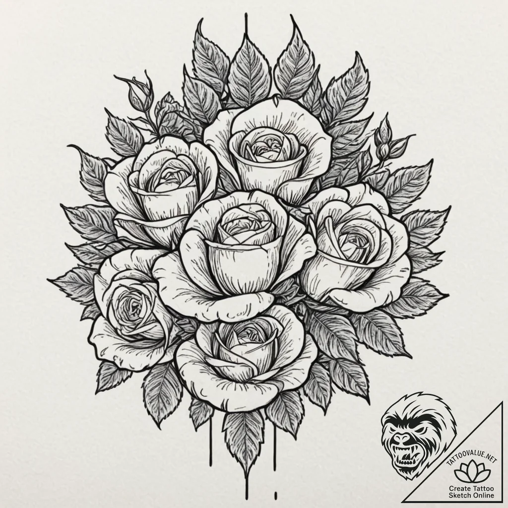 Rose hips, ink illustration for tattoo, black... - tattoo sketch (№1752993018_0, 20.07.2025 06:30) — tattoovalue.net
