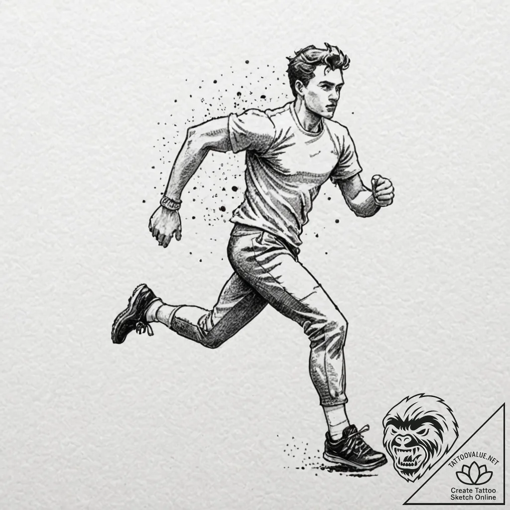 Tattoo design a retro character running acros... - tattoo sketch (№1752993525_0, 20.07.2025 06:38) — tattoovalue.net