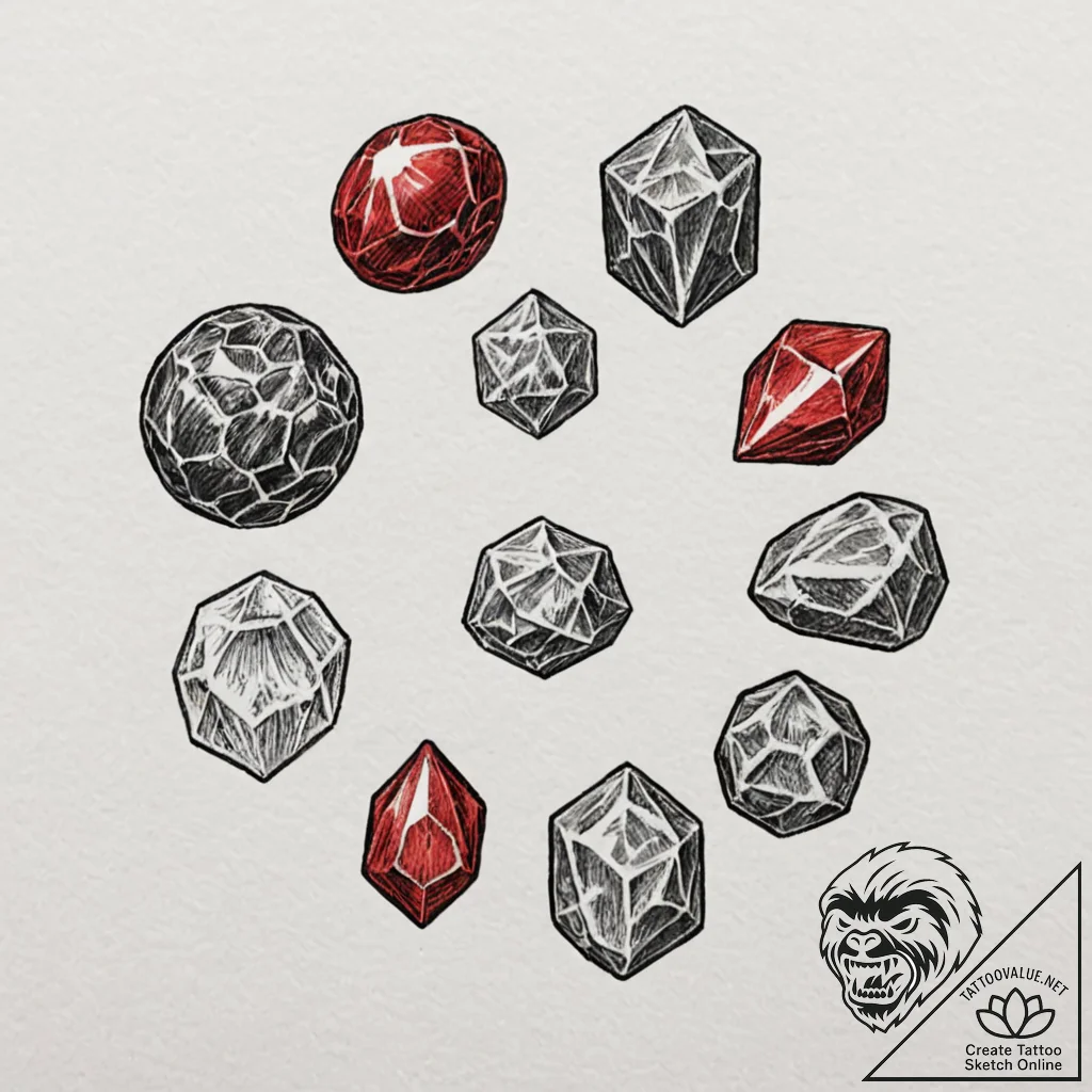 A minimalist tattoo of the six infinity stone... - tattoo sketch (№1752993693_0, 20.07.2025 06:41) — tattoovalue.net