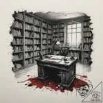 The interior of an old, dusty library at nigh… – tattoo sketch (№1752993862_0, 20.07.2025 06:44) — tattoovalue.net