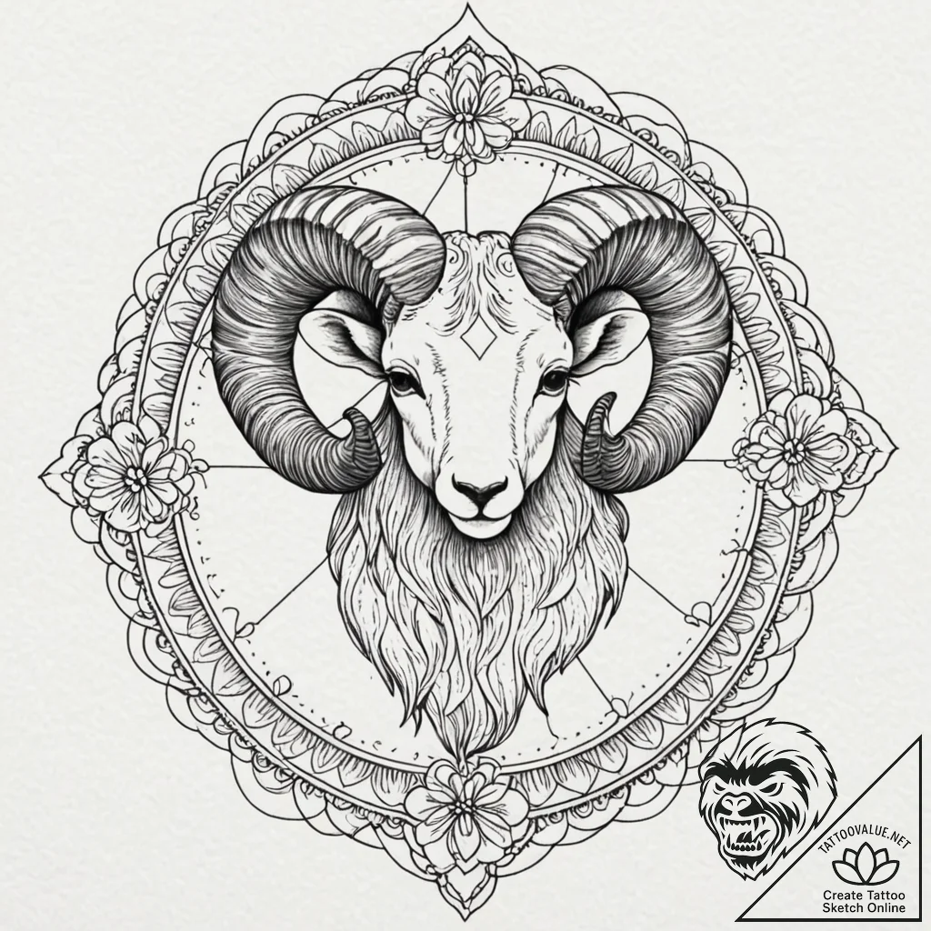 Tattoo sketch a bold aries ram's head with ne... - tattoo sketch (№1752994030_0, 20.07.2025 06:47) — tattoovalue.net