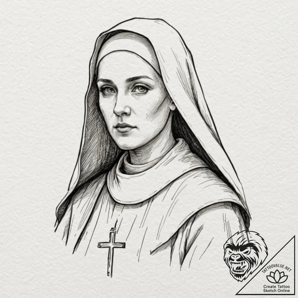 Nun, concept art for tattoo, sketch tattoo st... - tattoo sketch (№1752994452_0, 20.07.2025 06:54) — tattoovalue.net