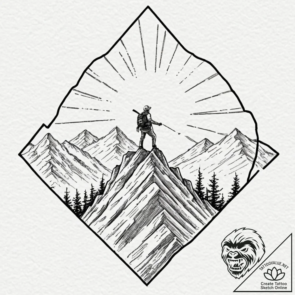 Tattoo sketch a mountain climber reaching a s... - tattoo sketch (№1752995300_0, 20.07.2025 07:08) — tattoovalue.net