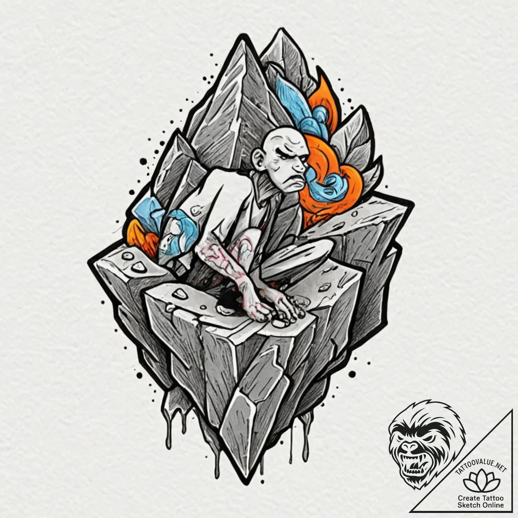 Tattoo design a human figure made of solid ro... - tattoo sketch (№1752996467_0, 20.07.2025 07:27) — tattoovalue.net