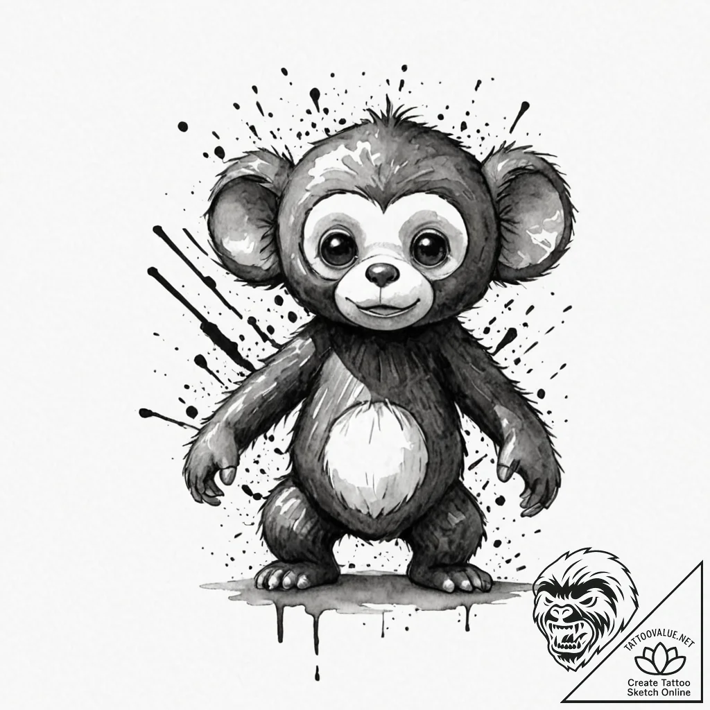 Cheburashka, ink illustration for tattoo, wat... - tattoo sketch (№1752996791_0, 20.07.2025 07:33) — tattoovalue.net