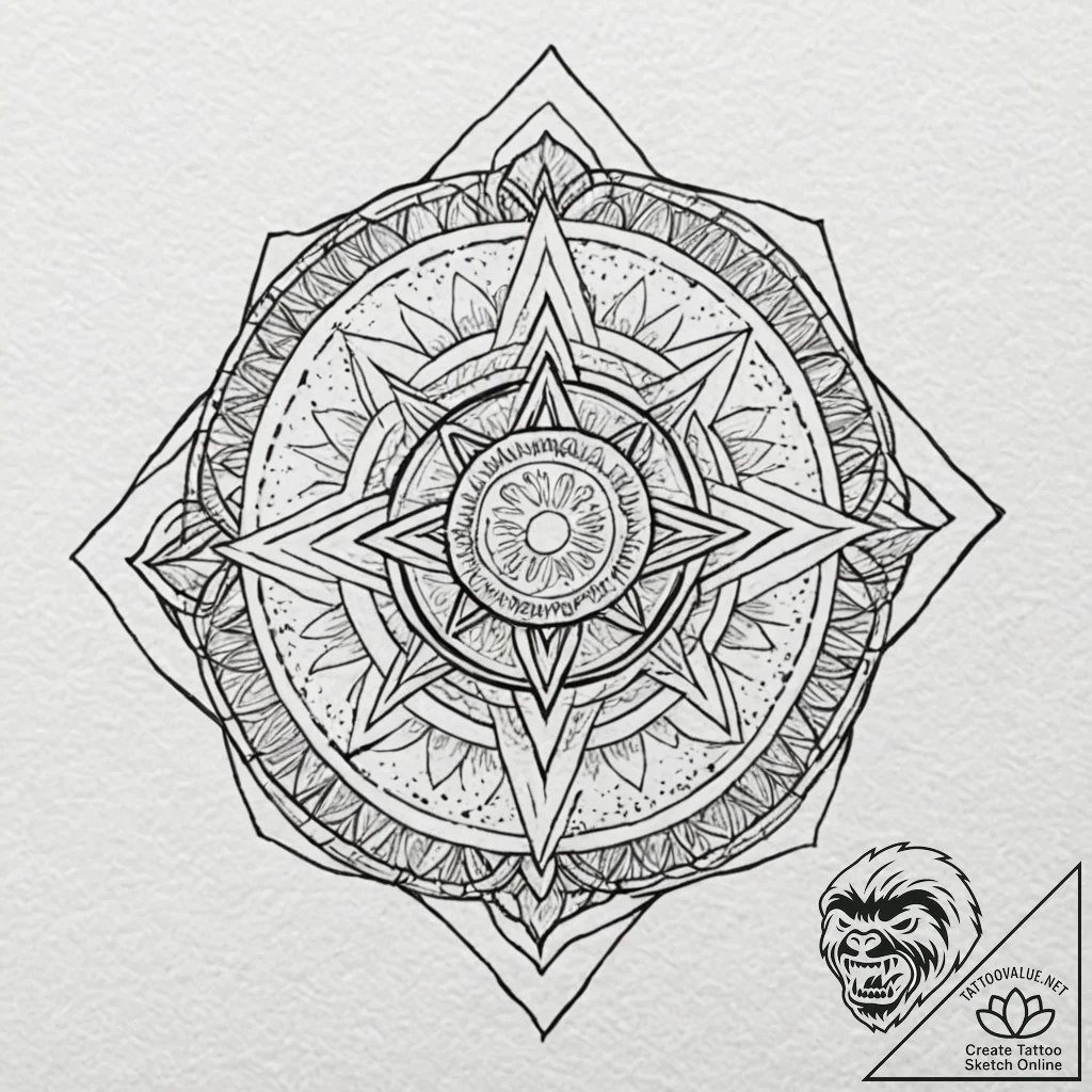 Tattoo design: a geometric mandala incorporat... - tattoo sketch (№1752997202_0, 20.07.2025 07:40) — tattoovalue.net