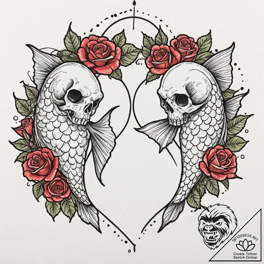 Tattoo design pisces fish, one in blackwork,... - tattoo sketch (№1752997458_0, 20.07.2025 07:44) — tattoovalue.net
