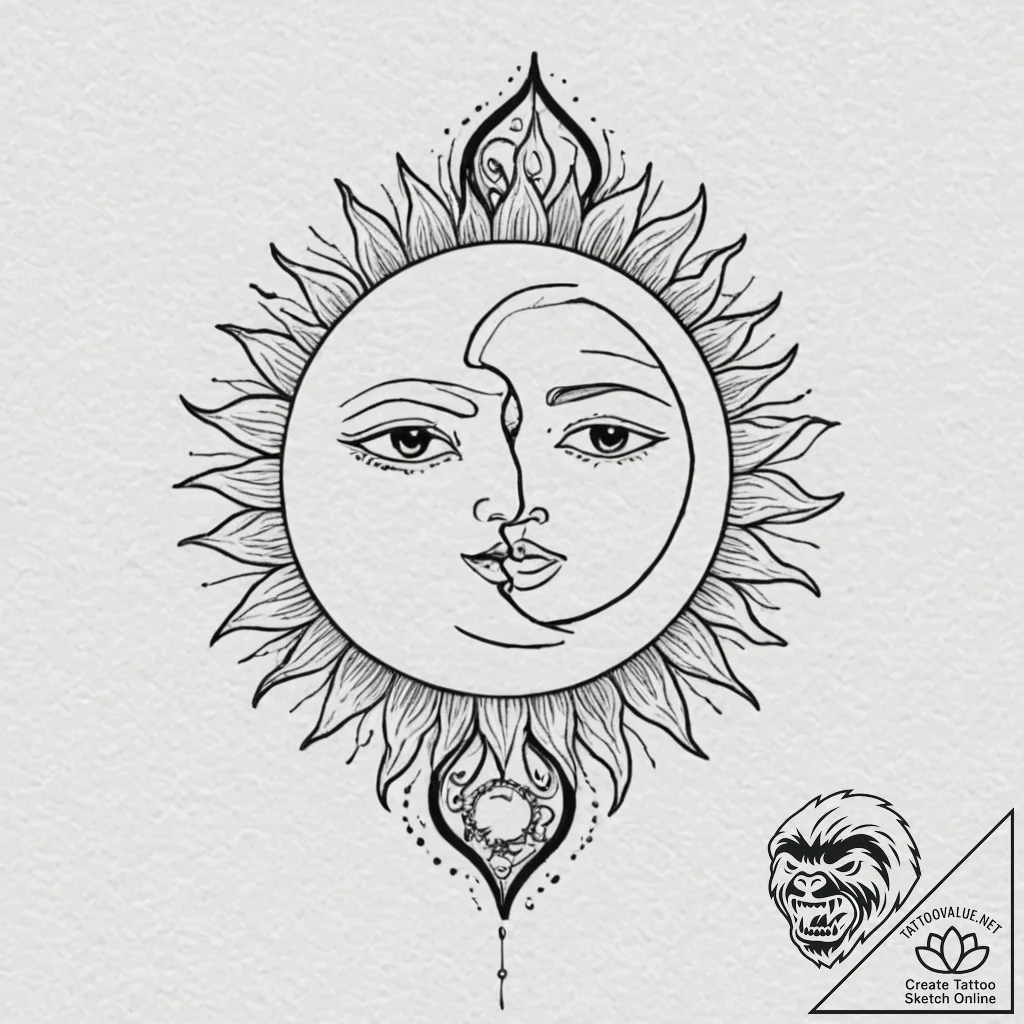 Tattoo design a hand-drawn sun and moon on op... - tattoo sketch (№1752997713_0, 20.07.2025 07:48) — tattoovalue.net