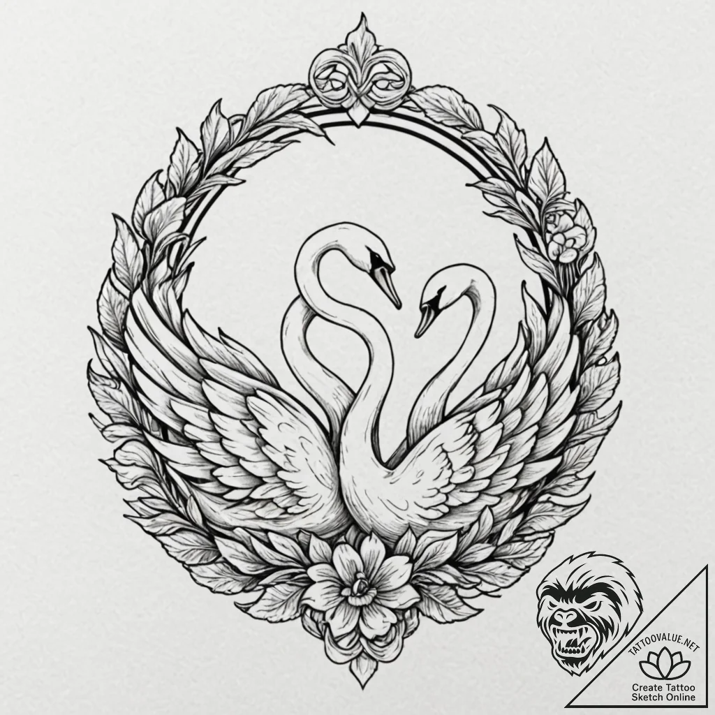 Tattoo design: a pair of swans, sacred to lad... - tattoo sketch (№1752998051_0, 20.07.2025 07:54) — tattoovalue.net