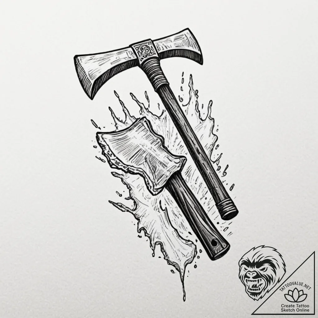 Tattoo sketch a climbing axe embedded in ice,... - tattoo sketch (№1752998135_0, 20.07.2025 07:55) — tattoovalue.net
