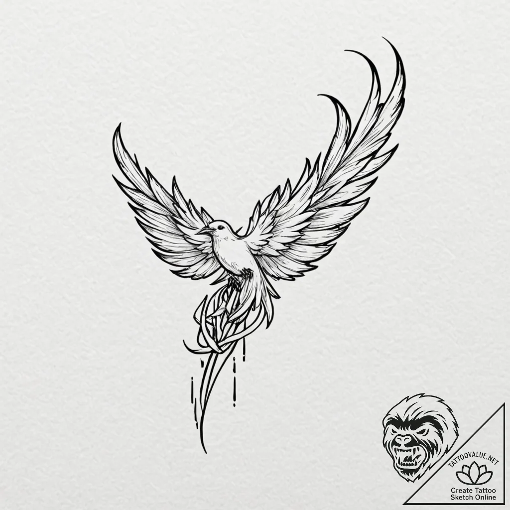 Tattoo design a feather transforming into a b... - tattoo sketch (№1752999062_0, 20.07.2025 08:11) — tattoovalue.net