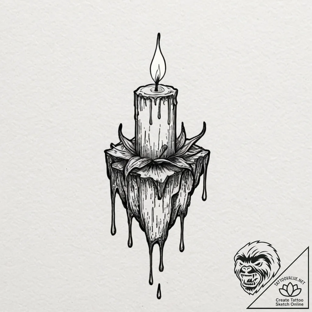 Tattoo design a single, dripping candle, evok... - tattoo sketch (№1752999233_0, 20.07.2025 08:13) — tattoovalue.net