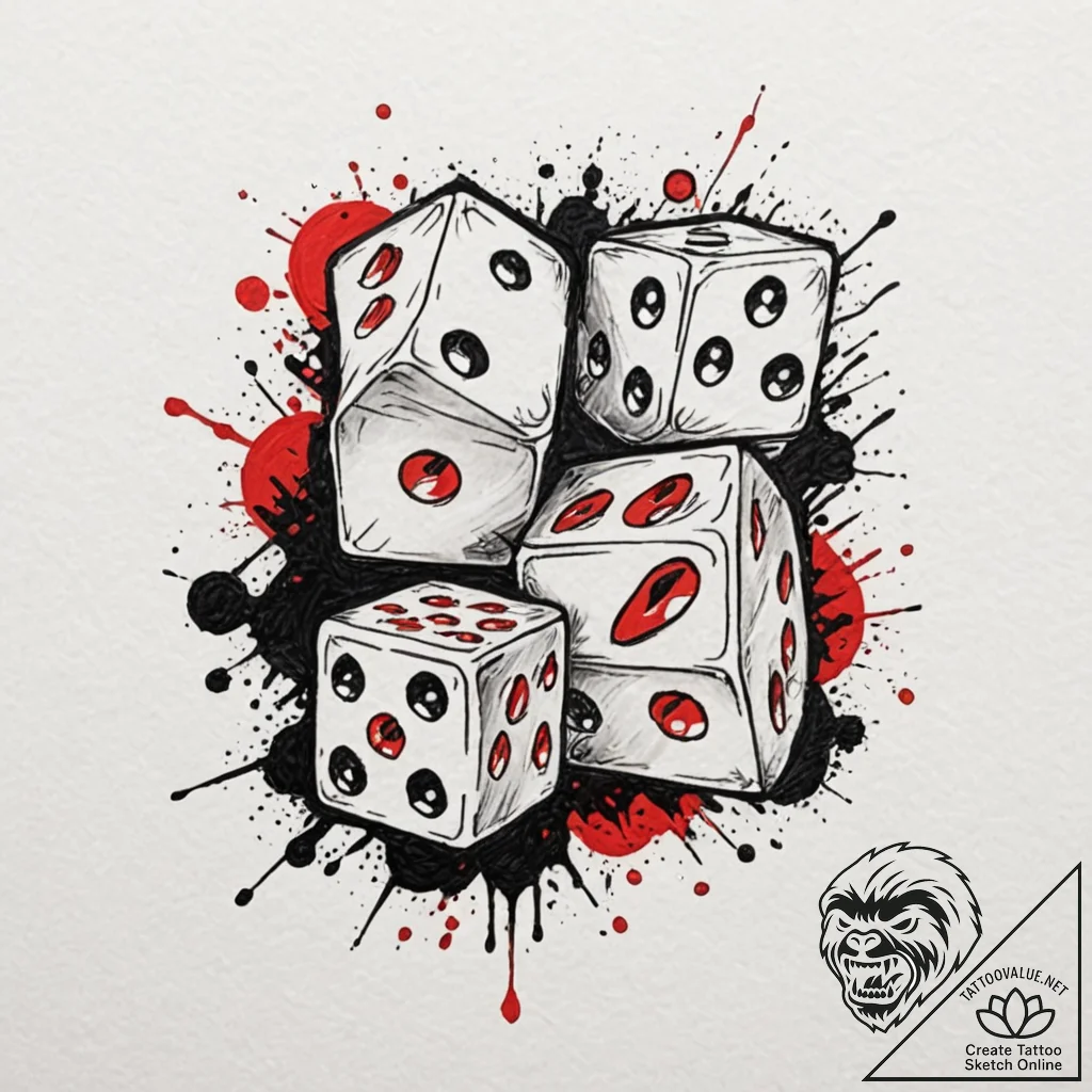 Dice, artistic tattoo sketch, new school tatt... - tattoo sketch (№1753000330_0, 20.07.2025 08:32) — tattoovalue.net