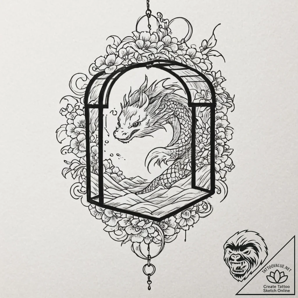Tattoo sketch a key unlocking a birdcage, wit... - tattoo sketch (№1753000835_0, 20.07.2025 08:40) — tattoovalue.net