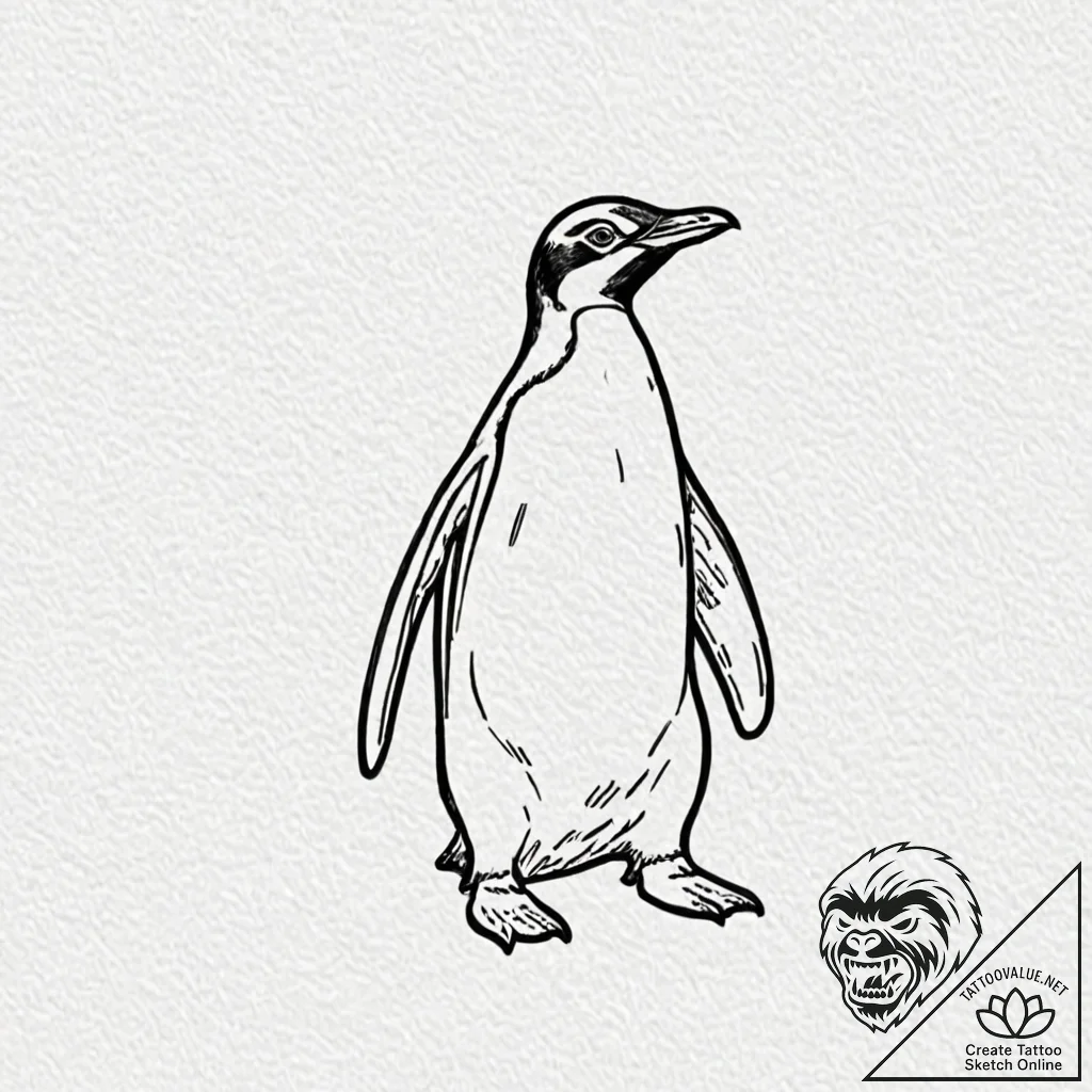 Penguin, tattoo drawing outline, black and gr... - tattoo sketch (№1753000922_0, 20.07.2025 08:42) — tattoovalue.net