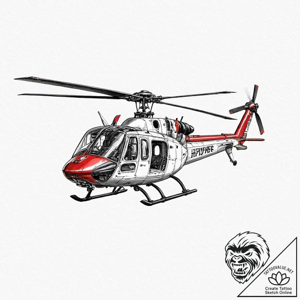 A detailed shot of a helicopter's rotor blade... - tattoo sketch (№1753001002_0, 20.07.2025 08:43) — tattoovalue.net