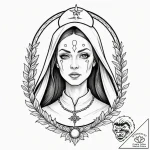 A linework tattoo of the valak demon nun from… – tattoo sketch (№1753001261_0, 20.07.2025 08:47) — tattoovalue.net