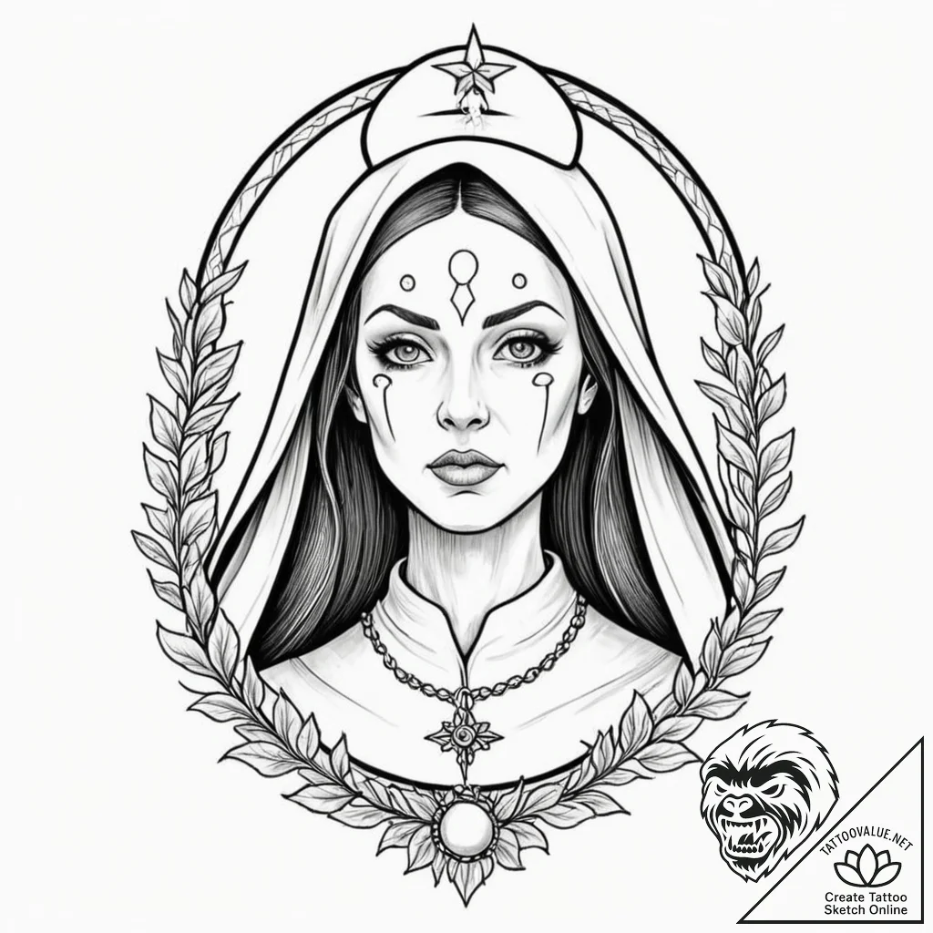 A linework tattoo of the valak demon nun from... - tattoo sketch (№1753001261_0, 20.07.2025 08:47) — tattoovalue.net