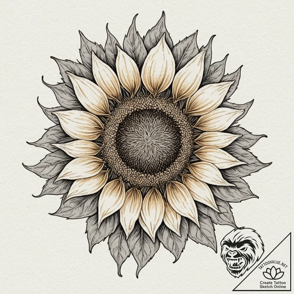 Tattoo design a minimalist sunflower, its see... - tattoo sketch (№1753001767_0, 20.07.2025 08:56) — tattoovalue.net