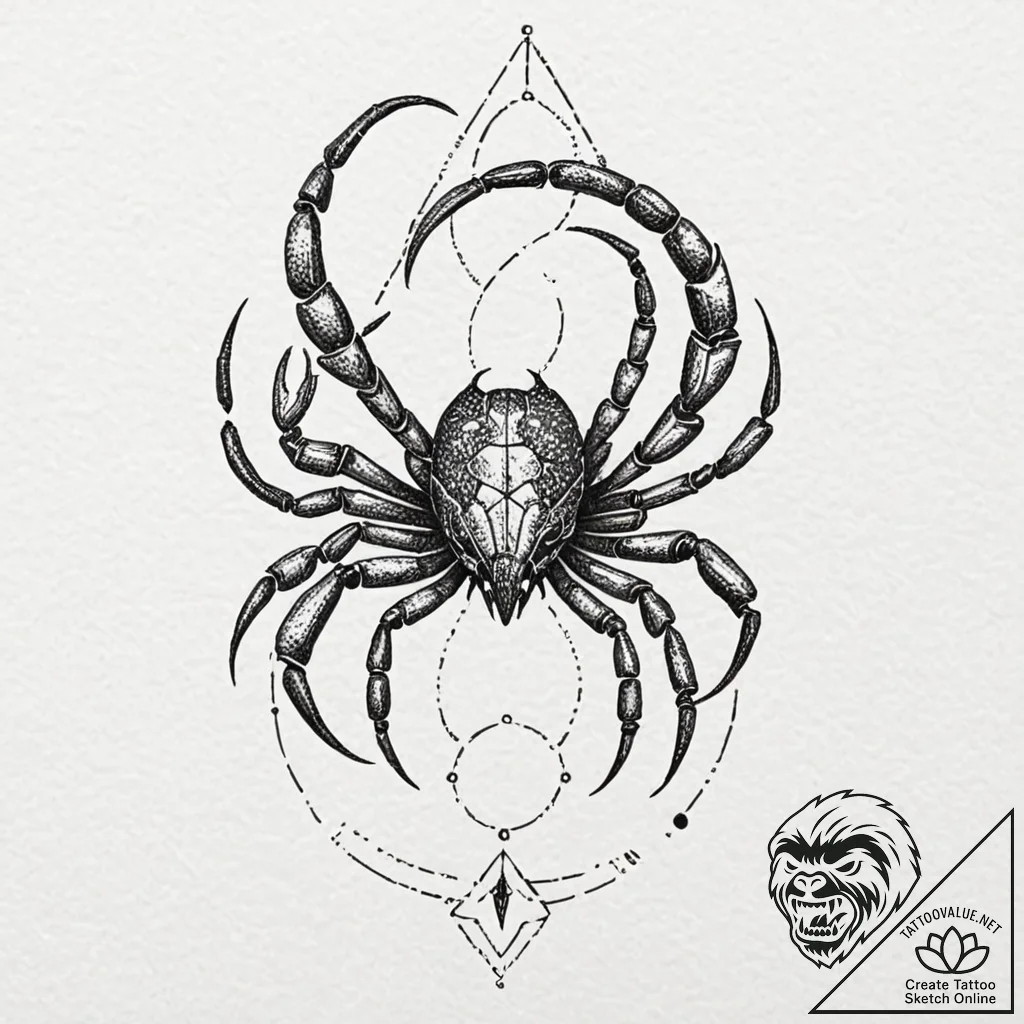 Tattoo design a scorpio scorpion with a tiny,... - tattoo sketch (№1753001850_0, 20.07.2025 08:57) — tattoovalue.net