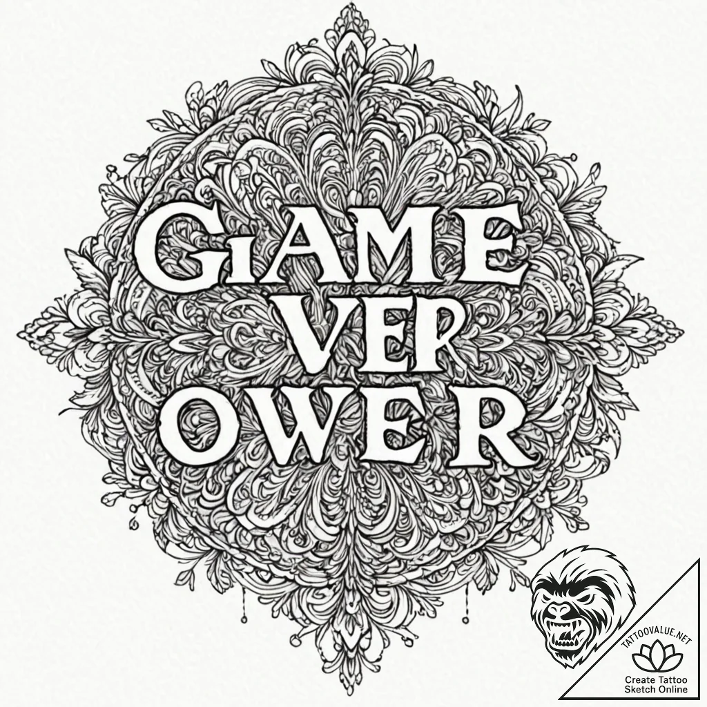 Tattoo design a minimalist 'game over' text l... - tattoo sketch (№1753001935_0, 20.07.2025 08:58) — tattoovalue.net