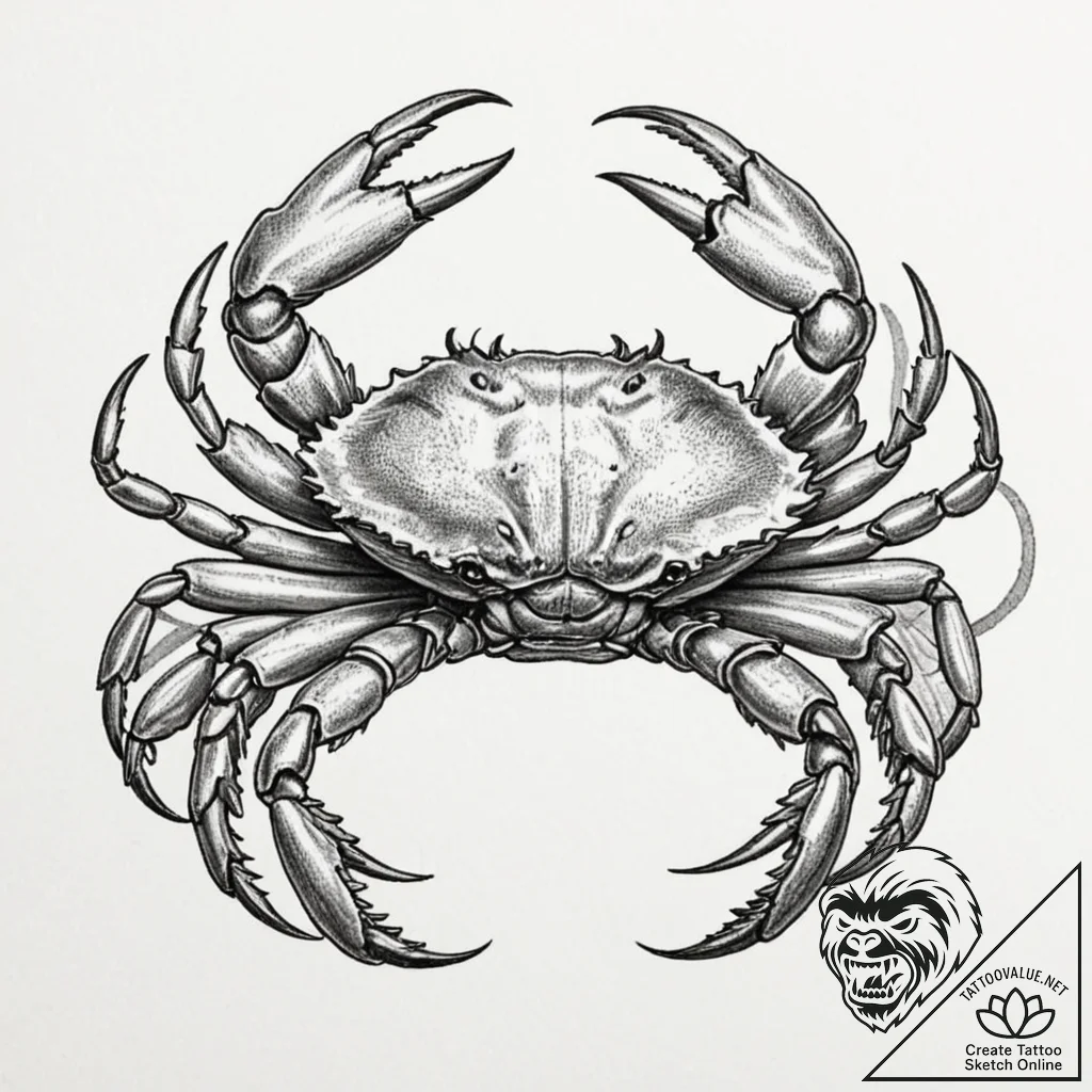 Crab, tattoo flash sheet design, on a clean w... - tattoo sketch (№1753002190_0, 20.07.2025 09:03) — tattoovalue.net
