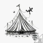A watercolor sketch of the surreal circus fin… – tattoo sketch (№1753002611_0, 20.07.2025 09:10) — tattoovalue.net