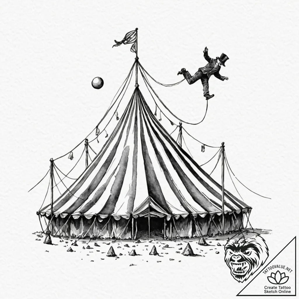 A watercolor sketch of the surreal circus fin... - tattoo sketch (№1753002611_0, 20.07.2025 09:10) — tattoovalue.net
