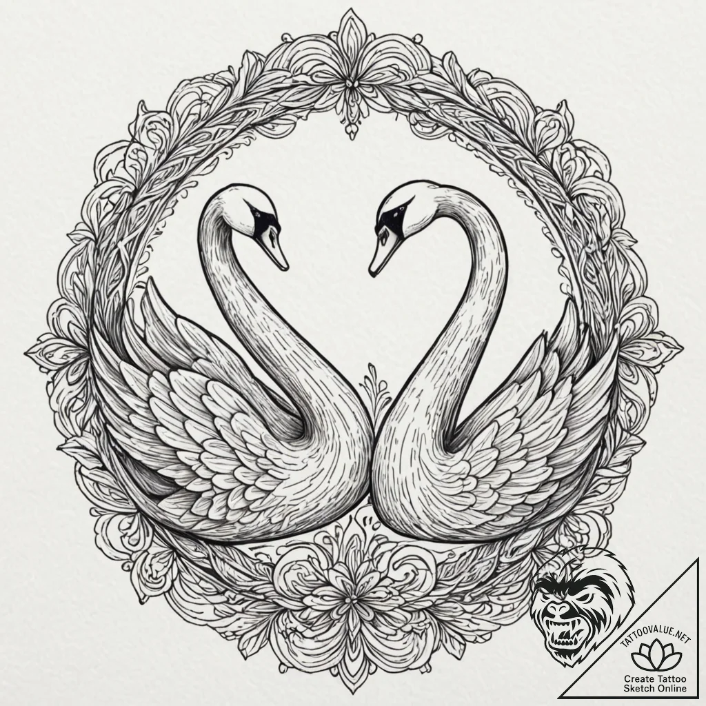 Tattoo design: a pair of swans, sacred to lad... - tattoo sketch (№1753002865_0, 20.07.2025 09:14) — tattoovalue.net